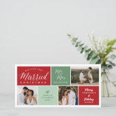 Onze eerste zeer getrouwde kerst 3 foto bruiloft feestdagenkaart (Staand voorkant)