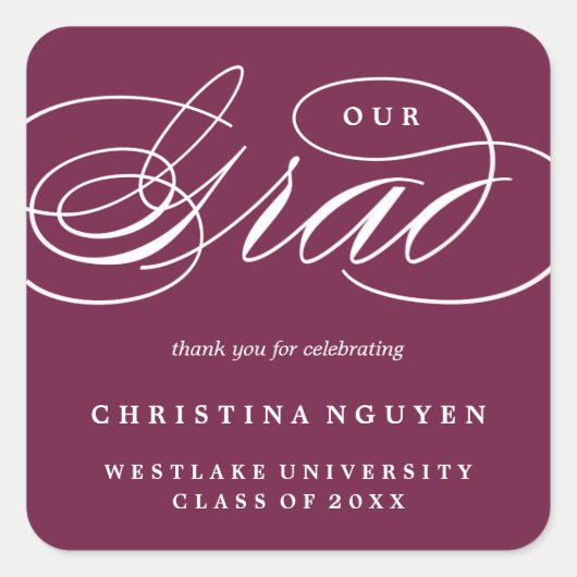ONZE ELEGANTE SCRIPT GRAD | BEDANKT STICKER (Voorkant)