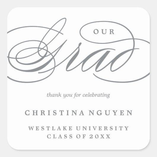 ONZE ELEGANTE SCRIPT GRAD | BEDANKT STICKER (Voorkant)