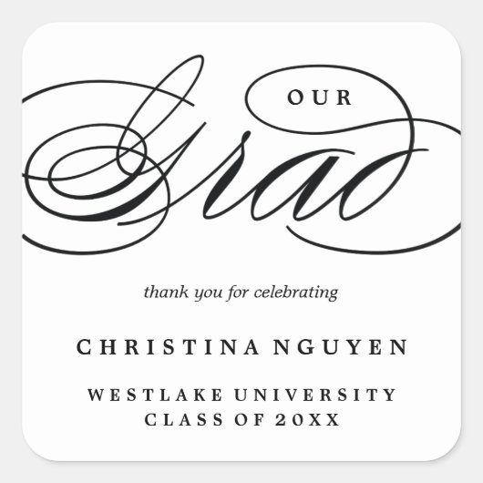 ONZE ELEGANTE SCRIPT GRAD | BEDANKT STICKER (Voorkant)