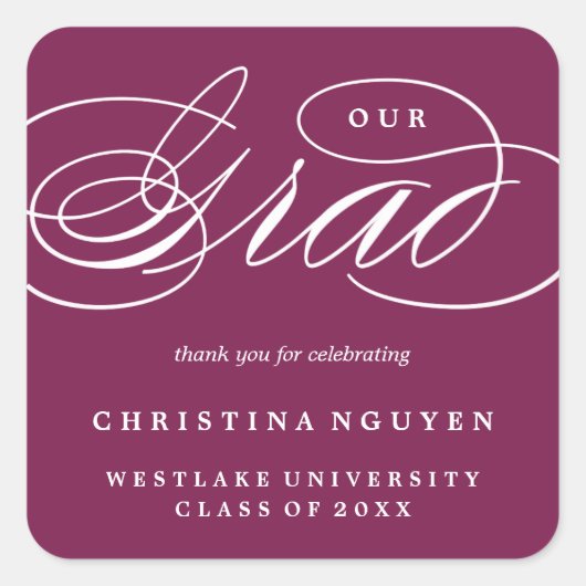 ONZE ELEGANTE SCRIPT GRAD | BEDANKT STICKER (Voorkant)