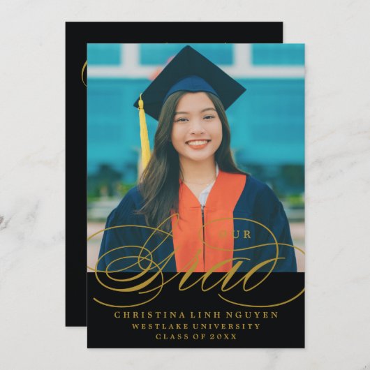 ONZE ELEGANTE SCRIPT GRAD | UITNODIGING TOT AFSTUD (Voorkant / Achterkant)