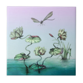 Onze exclusieve! OAK Waterlilies Dragonfly HP Tegeltje
