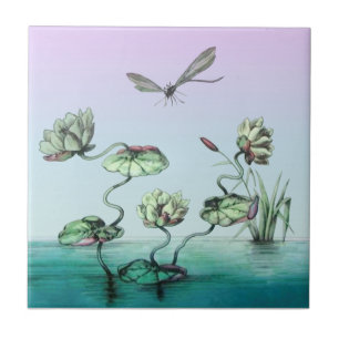 Onze exclusieve! OAK Waterlilies Dragonfly HP Tegeltje