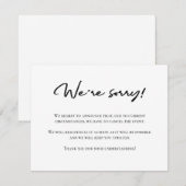 Onze excuses zwart wit annulering aankondiging (Voorkant / Achterkant)