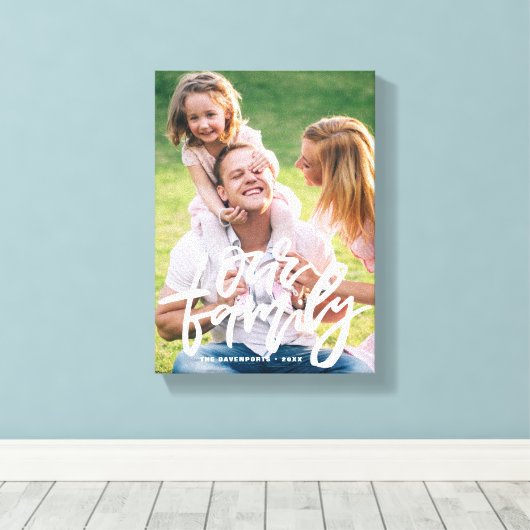 Onze familie Hand Lettered Script gepersonaliseerd Canvas Afdruk (Insitu (Houten vloer))