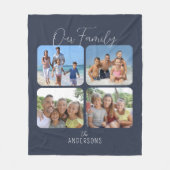 Onze familie kalligrafie script 4 foto's blauw fleece deken (Voorkant)