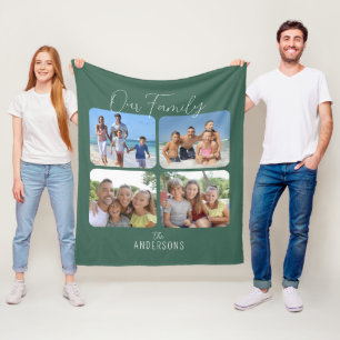 Onze familie kalligrafie script 4 foto's groen fleece deken
