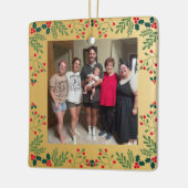 Onze Familie Kerstfoto Goud en Holly Lijst Keramisch Ornament (Links)