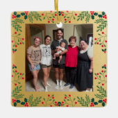Onze Familie Kerstfoto Goud en Holly Lijst Keramisch Ornament (Voorkant)