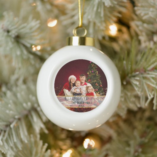 Onze familie Kerstmis foto Twinkling Gold Glitter Keramische Bal Ornament (Boom)
