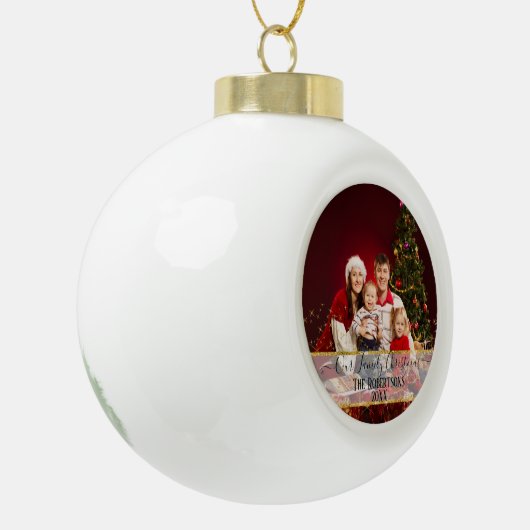 Onze familie Kerstmis foto Twinkling Gold Glitter Keramische Bal Ornament (Links)