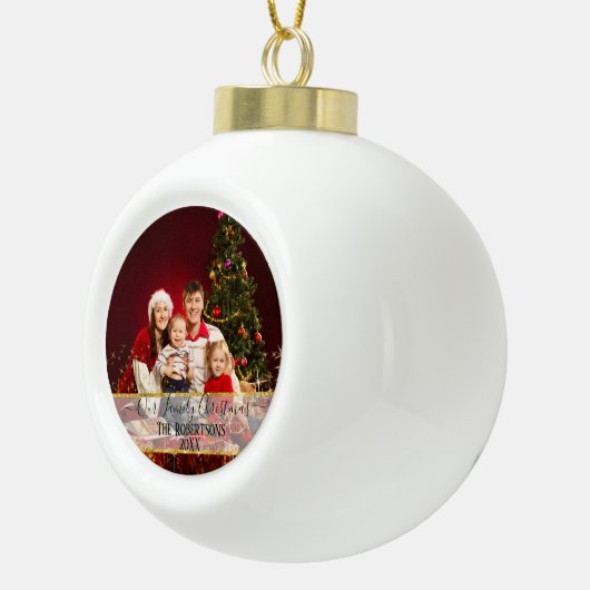 Onze familie Kerstmis foto Twinkling Gold Glitter Keramische Bal Ornament (Rechts)