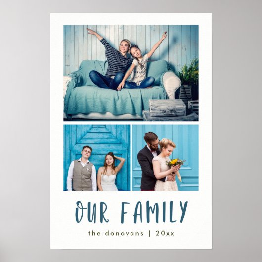 Onze familie | Modern drie fotoraster Poster (Voorkant)