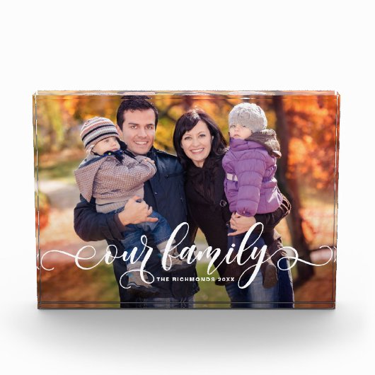 Onze familie moderne kalligrafie overlay keepsake fotoblokken (Voorkant)