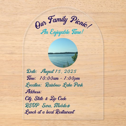 Onze familie picknick, acryl uitnodiging (Voorkant)