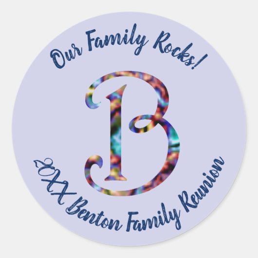 Onze familie Rocks Family Reunion Letter B Initiaa Ronde Sticker (Voorkant)