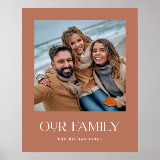 Onze familie | Terracotta Modern Text and Photo Poster (Voorkant)