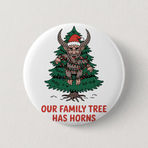 Onze familiestamboom heeft hoorns Grappige Krampus Ronde Button 5,7 Cm