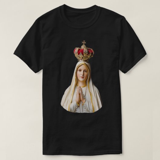 Onze Fatima-dame met Rosary (Rond design) T-shirt (Design voorkant)