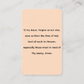 Onze Fatima Prayer Kaart Visitekaartje (Achterkant)