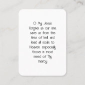 Onze Fatima Prayer Kaart Visitekaartje (Achterkant)