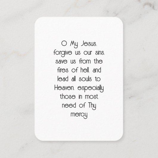 Onze Fatima Prayer Kaart Visitekaartje (Achterkant)