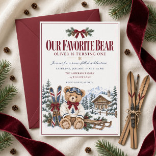 Onze Favoriete Beer Winter Teddy Burgundy Strik Kaart