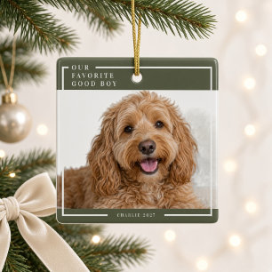 Onze Favoriete Goede Jongen Hond Kerst Foto Orname Keramisch Ornament