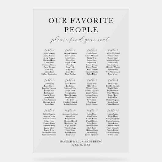 Onze favoriete mensen Acryl Trouwstoel Grafiek Acryl Bord (Voorkant)