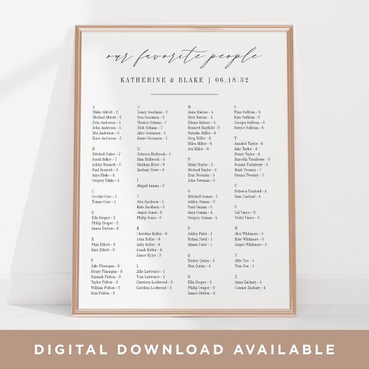 Onze favoriete mensen | Alfabetische zitplaats Poster