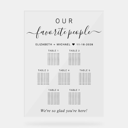 Onze favoriete mensen Trouwen 7 Tafel Zitplaatsen Acryl Bord (Voorkant)