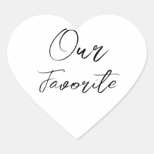 Onze favoriete moderne zwarte script trouwgunst hart sticker