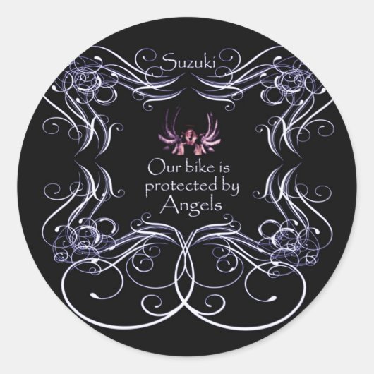 Onze fiets wordt beschermd door engelen ronde sticker (Voorkant)