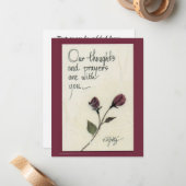 Onze gedachten en gebeden gezegde rozen notitiekaartje (Voorkant / Achterkant in situ)