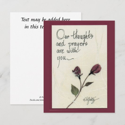 Onze gedachten en gebeden gezegde rozen notitiekaartje (Voorkant / Achterkant)