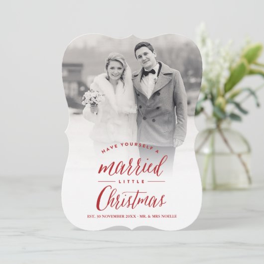 Onze gehuwde eerste kerstfoto bruiloft feestdagenkaart (Staand voorkant)