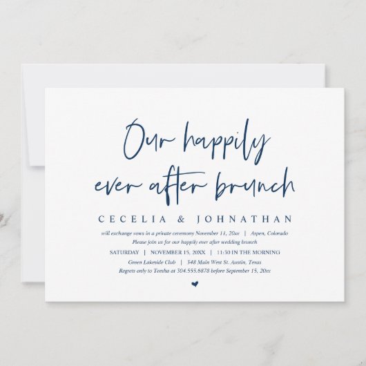 Onze gelukkig ooit, bruiloft Elopement Brunch Kaart (Voorkant)