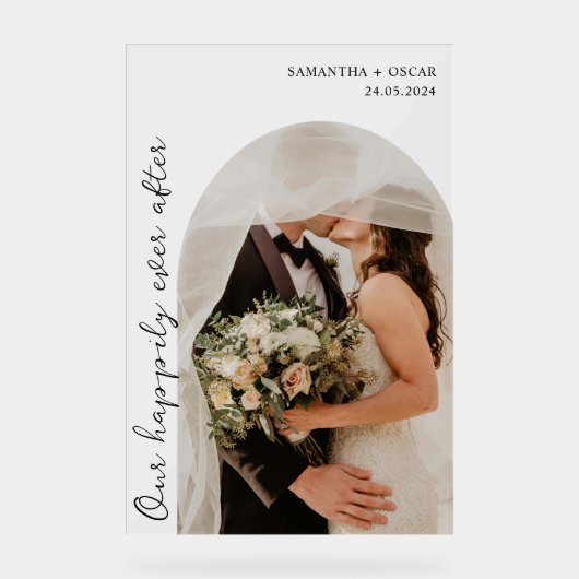 Onze gelukkig ooit na huwelijksfoto acryl bord (Voorkant)