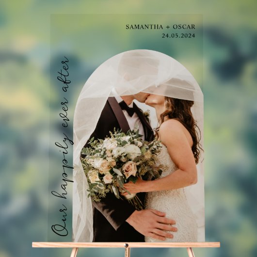 Onze gelukkig ooit na huwelijksfoto acryl bord (Neutraal)