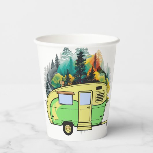 Onze gelukkige plek. Retro Camping Papieren Bekers (Achterkant)