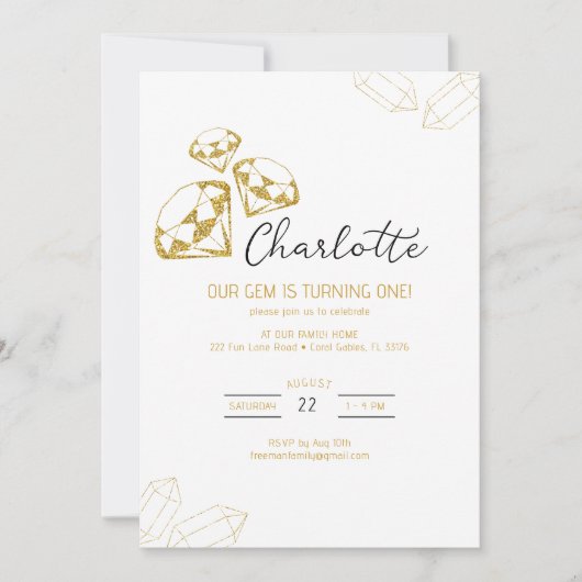 Onze Gem Verjaardag Uitnodiging Gold Diamond Theme (Voorkant)