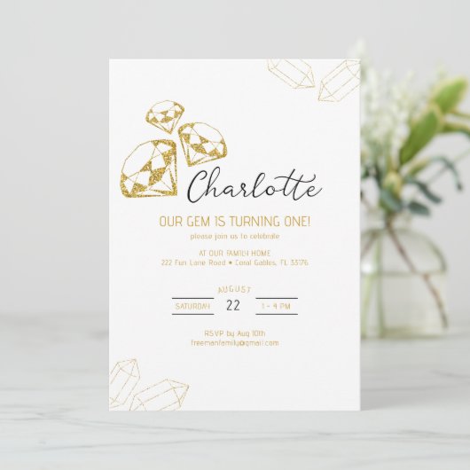 Onze Gem Verjaardag Uitnodiging Gold Diamond Theme (Staand voorkant)