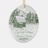 Onze gezellige Kerst Winter Log Cabin Keramisch Ornament (Rechts)