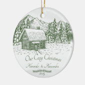 Onze gezellige Kerst Winter Log Cabin Keramisch Ornament (Links)