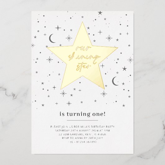 Onze glanzende ster verjaardag - Goud Folie Uitnodiging (Voorkant)