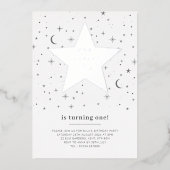 Onze glanzende ster verjaardag - Zilver Folie Uitnodiging (Voorkant)