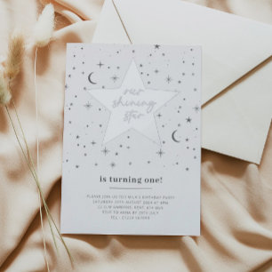 Onze glanzende ster verjaardag - Zilver Folie Uitnodiging