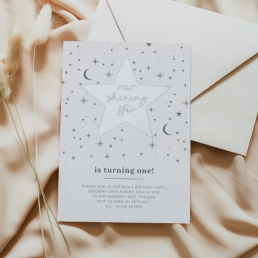 Onze glanzende ster verjaardag - Zilver Folie Uitnodiging