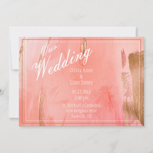 Onze goudroze rietkleurige bruiloft van de moderne kaart (Voorkant)